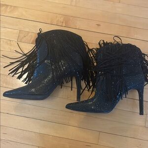INC International Concepts Black Sequin Fringe Ankle Boots 6.5